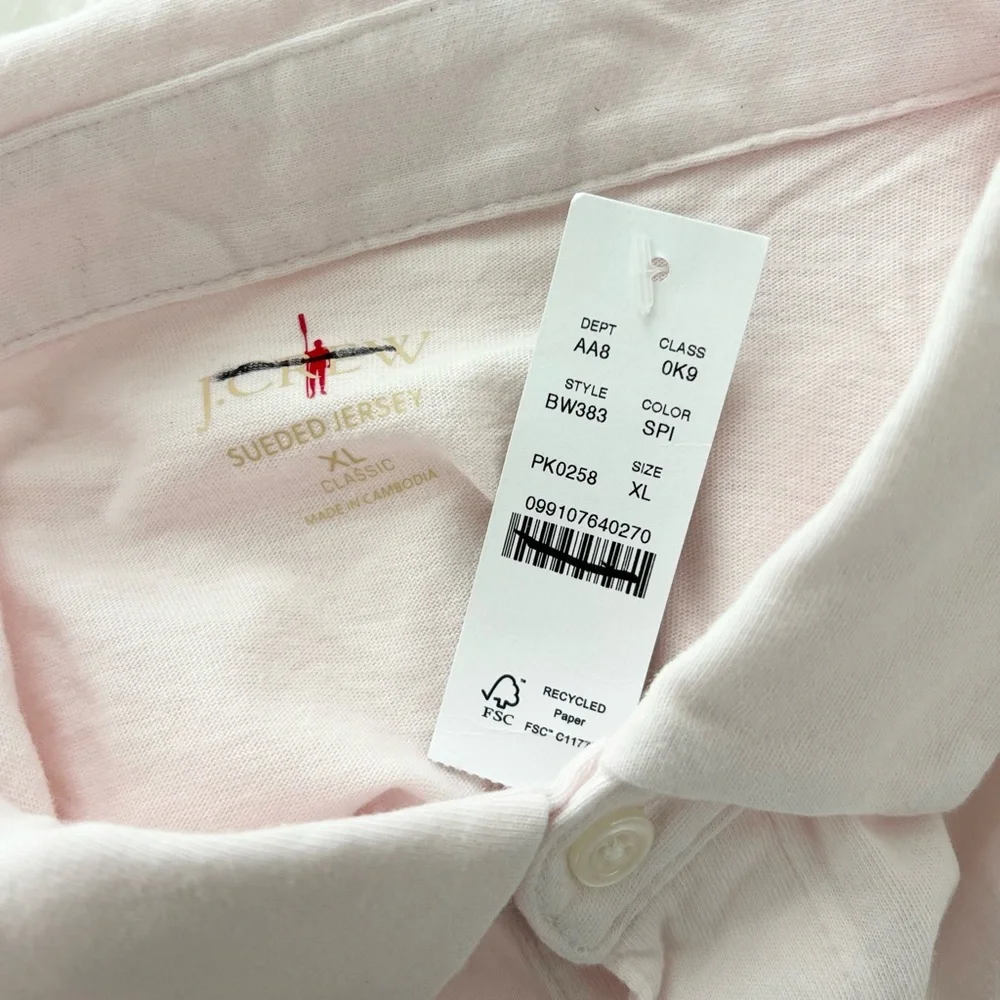 NWT J. Crew Sueded Cotton Polo Shirt Soft Pink